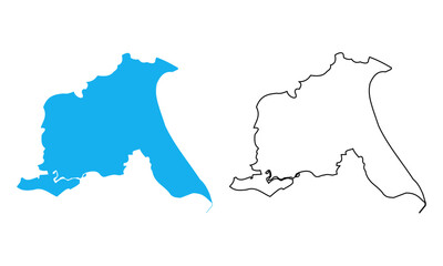 Map of East Riding of Yorkshire an administrative county of England. Map with detailed outlines and blue silhouettes