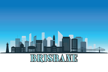 Fototapeta premium Global city Brisbane shown in a detailed vector skyline with a bright blue sky