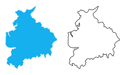 Map of Lancashire an administrative county of England. Map with detailed outlines and blue silhouettes