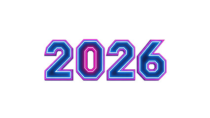 Illuminated numbers display the year two thousand twenty six in vibrant neon style against a dark background
