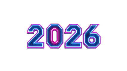Illuminated numbers display the year two thousand twenty six in vibrant neon style against a dark background