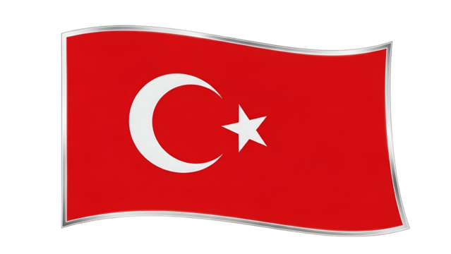 National banner featuring a white crescent moon and star on a vibrant red field with a metallic border
