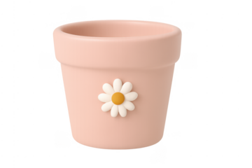 Pink plant pot with daisy icon on transparent background