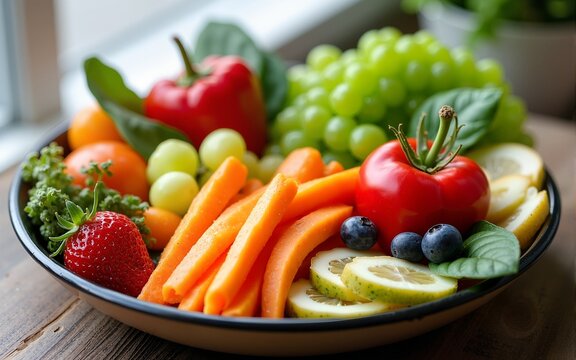 Nutritional food for heart health wellness by cholesterol diet and healthy nutrition eating with clean fruits and vegetables in heart dish by nutritionist and doctor recommended for patient well-being - Powered by Adobe