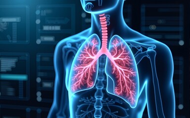 Futuristic medical research for lungs health care background with screen. High quality