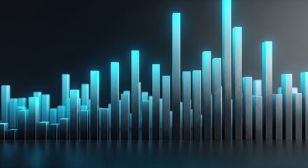 Abstract glowing blue bars representing data visualization and financial growth isolated on transparent background