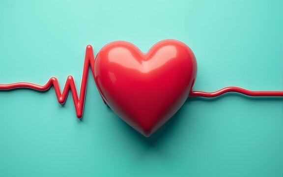 Healthcare preventive resources concept. A vibrant red heart symbol with a heartbeat line, set against a turquoise background, representing love and health. High quality