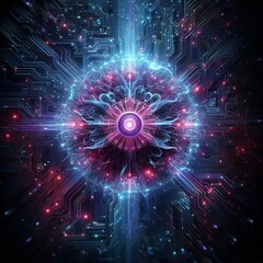 Explore AI brain power with this stunning futuristic technology circuit design, perfect for innovation concepts and technology advancements, dynamic blue and purple hues