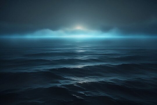 Dramatic ocean view with a touch of moonlight creating a serene and calming mood, perfect for travel, meditation, or peaceful moments