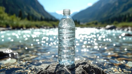 Refreshing Water Bottle in Nature's Embrace A Serene Mountain Landscape