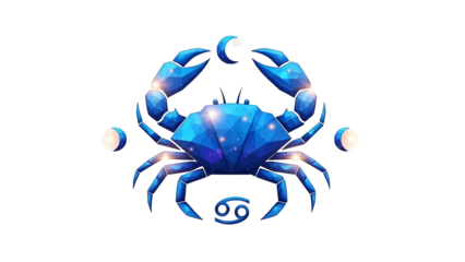 Stylized celestial crab constellation symbol displayed against a deep black background