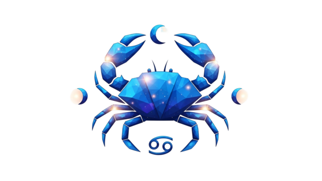 Stylized celestial crab constellation symbol displayed against a deep black background
