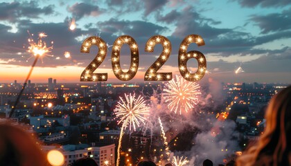 New Year 2026 Fireworks and Celebrations Over City Skyline
