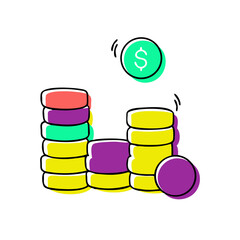 Watch your money grow with this vibrant coin stack illustration, perfect for financial growth, investment, and savings concepts, rendered from scalable vector art