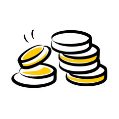 Hand-drawn gold coins stack up, symbolizing wealth, savings, and prosperity in a modern design perfect for finance and investment visuals, financial freedom