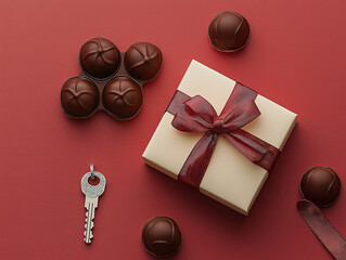 Father’s Day Gift Box Flat-Lay Featuring Chocolate and Keychain for Dad