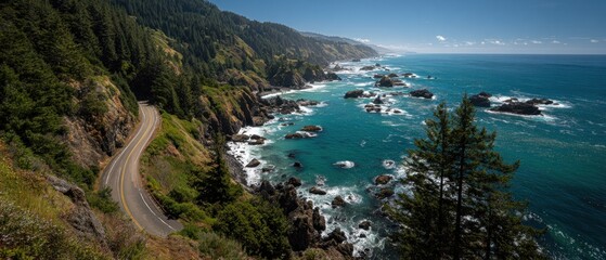 Fototapeta premium Coastal road winding along ocean