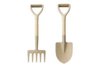 Gardening tools shovel and fork with transparent background