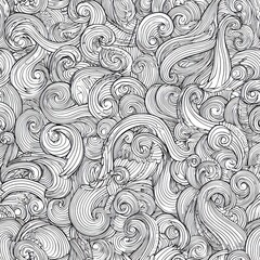 Intricate Black and White Hand-Drawn Swirling Patterns with Waves and Curves for Artistic Background and Decor