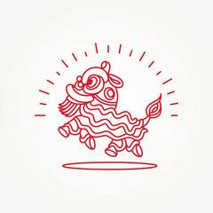 minimalist lion dance or dancing dragon line art icon badge logo vector illustration design. simple modern chinese culture festival logo concept