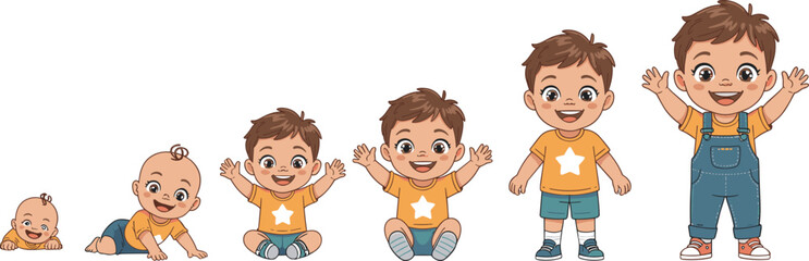 Early childhood development stages, baby to child growth, cartoon vector illustration, educational concept, parenting guide, cad drawing flat vector illustration