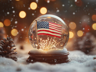 A Nostalgic Snow Globe with Fireworks and the USA Flag