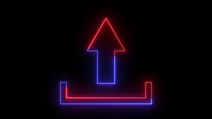 Glowing neon red and blue color Upload sign icon animation up arrow sign symbol on black background - Powered by Adobe