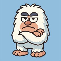 Grumpy cartoon mascot with folded arms