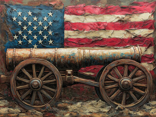 An Old Cannon with the American Flag Draped Proudly Over It