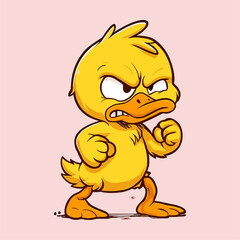 Angry cartoon duckling mascot ready to fight