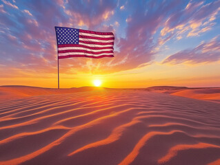 A Sand Dune with a Naturally Formed American Flag at Sunset