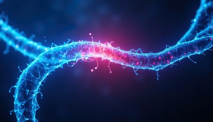 Stunning neuron network illustration for medical research and technology innovation concepts, vibrant blue and red, modern science background for presentations