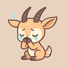 Cartoon antelope mascot is feeling sad