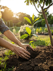 Plant small seedlings by hand in rich soil
