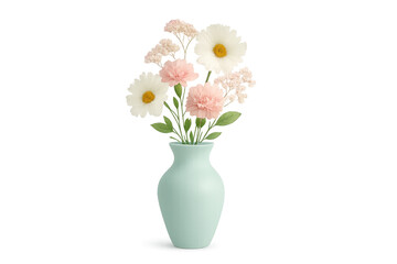 Obraz premium Pastel floral bouquet in turquoise vase on transparent background