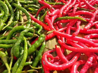 Drying Red and green chili peppers