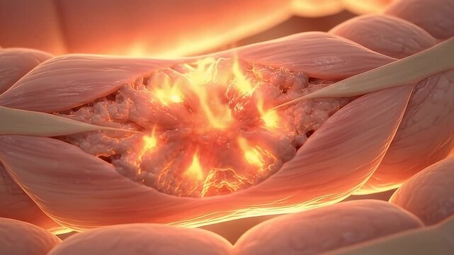 Surgical view of internal muscle injury and extreme tissue burning
