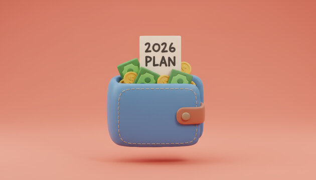Business finance 2026 plan vision in wallet concept, calm pastel style for strategy
