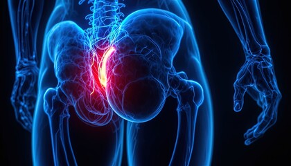 Explore the human pelvic bone structure with vibrant veins and nerves, ideal for medical education and healthcare marketing. Discover body anatomy today