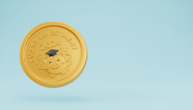 Smart investment coin, business finance 2026 concept with piggy bank icon