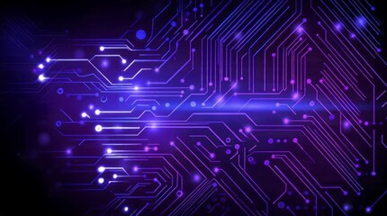 Vibrant futuristic technology circuits with glowing nodes pulsing in deep blue and purple, representing innovation and connectivity in the digital age - Powered by Adobe