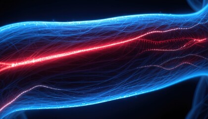Powerful connections visualized with vibrant blue and red light streams, representing data flow, energy transfer, and innovative networking solutions