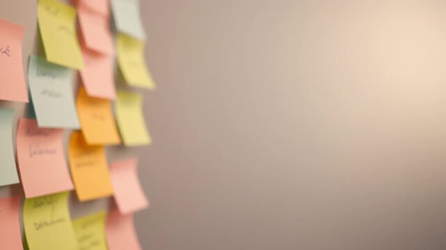 Brainstorming ideas flowing with sticky notes, generating innovative solutions, planning a successful project, teamwork and collaboration in action