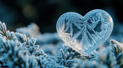 Frozen heart shape in frost