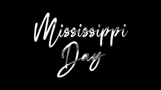 Mississippi day text animation in silver, suitable for event promotions, travel brochures, posters, or social media graphics. Ideal for mississippi themed designs.