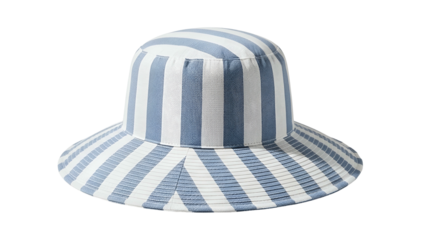 Striped fabric headwear features alternating vertical and radial blue and white patterns