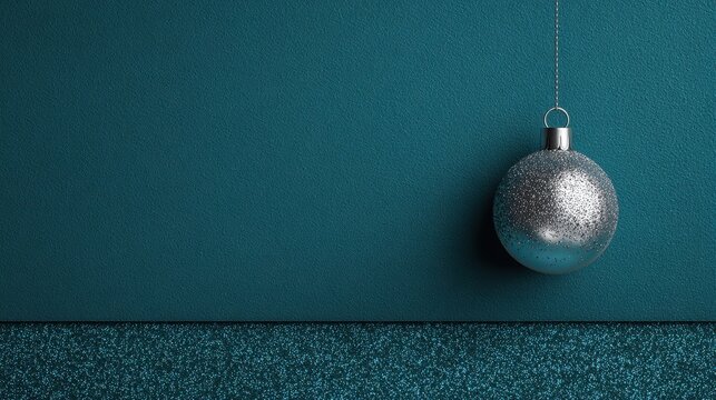 A silver christmas ball hanging on a wall