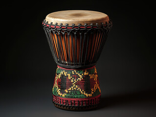 Djembe drum featuring bold red black and green heritage wrapping