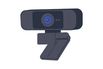 Vector of Webcam and Video Conferencing Device. A detailed flat illustration of a webcam, symbolizing video calls, online meetings, digital communication, and essential accessories for remote work
