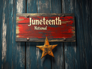 Juneteenth National Independence Day Inscribed on a Wooden Plaque